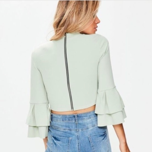 Missguided Green Ruffle Sleeve Crop Top RARE!! Y2K - Picture 3 of 5